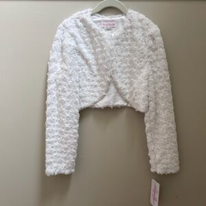 NWT Girls' Bonnie Jean White Textured Faux Fur Jacket Size L
